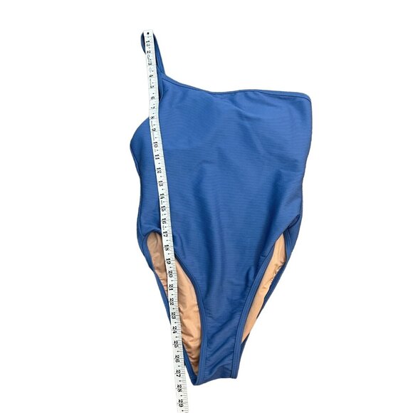 J. Crew One Strap Ribbed One Piece Swimsuit Size 4 Blue One Shoulder Beach - Picture 5 of 11